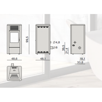 Dimensiones Estufa de pellet Amy Air