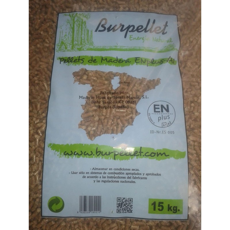 Saco de 15 Kg de pellets de madera de pino Burpellet